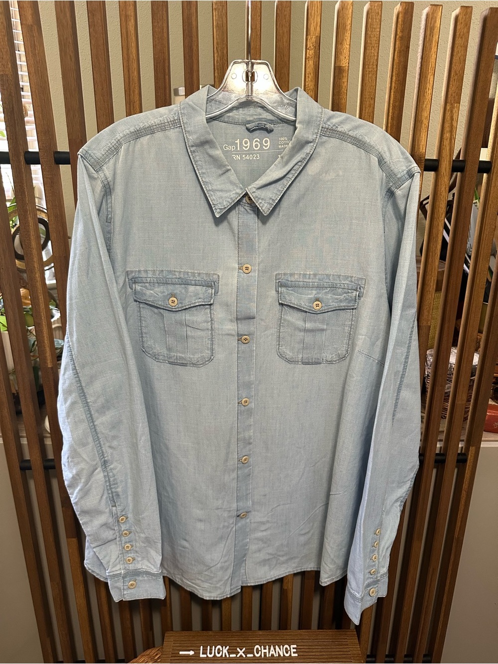 Gap 1969 100% Cotton Light Wash Denim Chambray Long Sleeve Shirt XXL